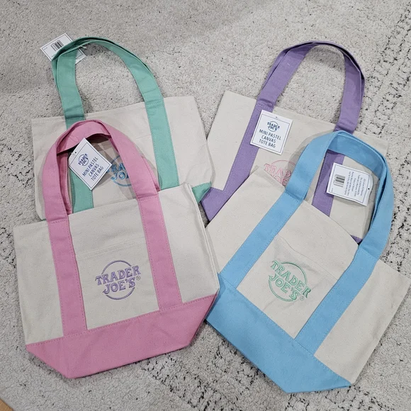 Trader Joe's Mini Pastel Canvas Totes (4) - Picture 2 of 2